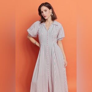 NWT English Factory Stripe Shirt Midi Dress Small Pink Green Easter Holiday